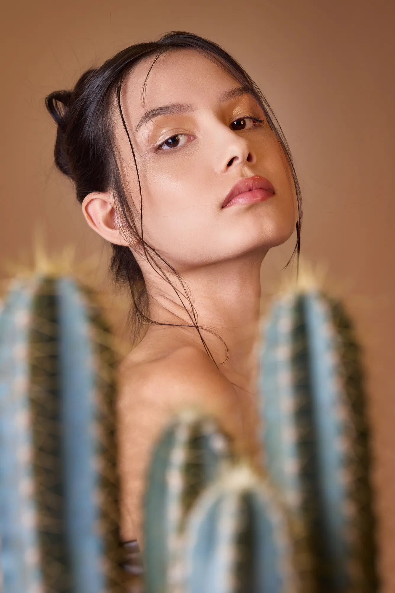 Desert-themed Beauty Studio Photography with cactus, Model Angelina S from Fotogen Models